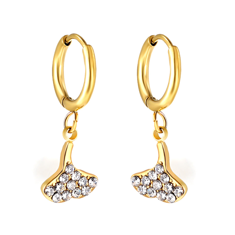 1.6x10mm circle fan white diamond stud earrings asonjewelry