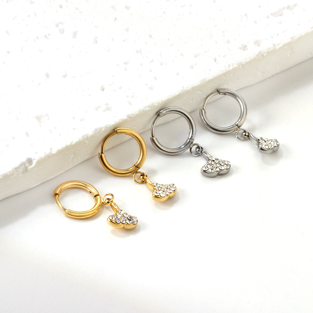 1.6x10mm circle fan white diamond stud earrings asonjewelry