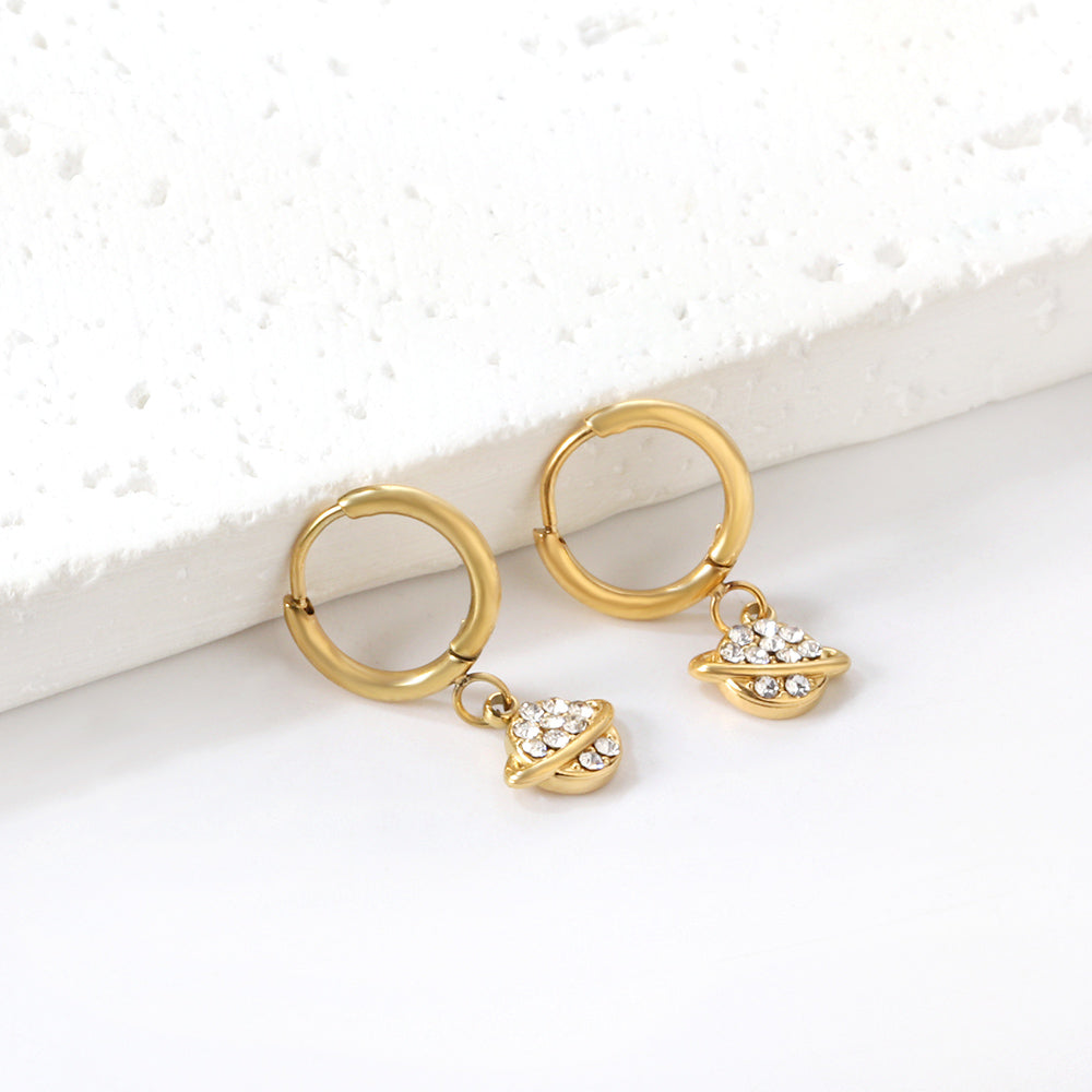 1.6x10mm Circle with Planet + Orbit White Diamond Stud Earrings asonjewelry