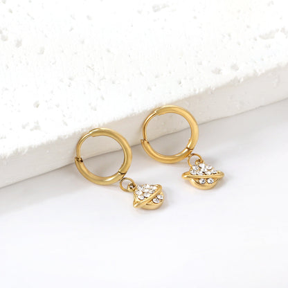 1.6x10mm Circle with Planet + Orbit White Diamond Stud Earrings asonjewelry
