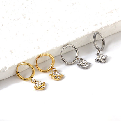 1.6x10mm Circle with Planet + Orbit White Diamond Stud Earrings asonjewelry