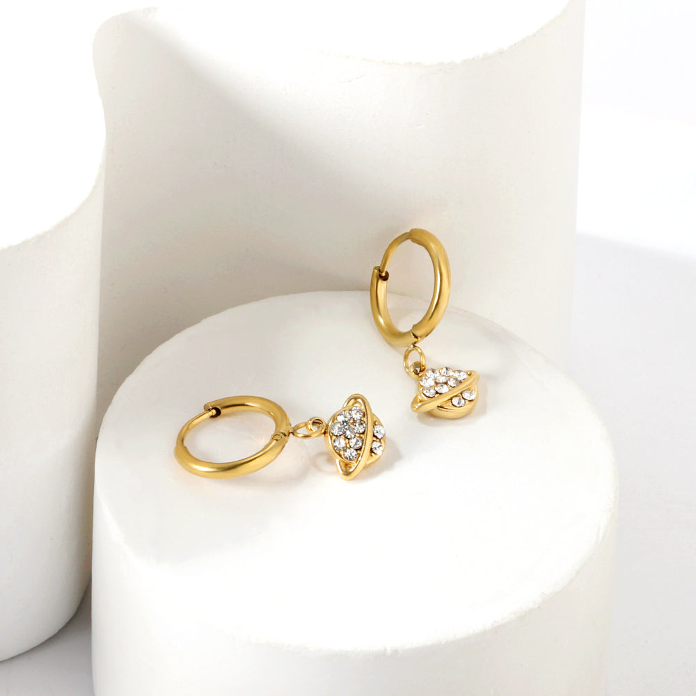 1.6x10mm Circle with Planet + Orbit White Diamond Stud Earrings asonjewelry