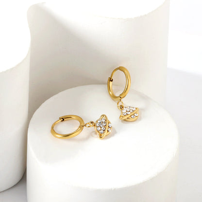 1.6x10mm Circle with Planet + Orbit White Diamond Stud Earrings asonjewelry