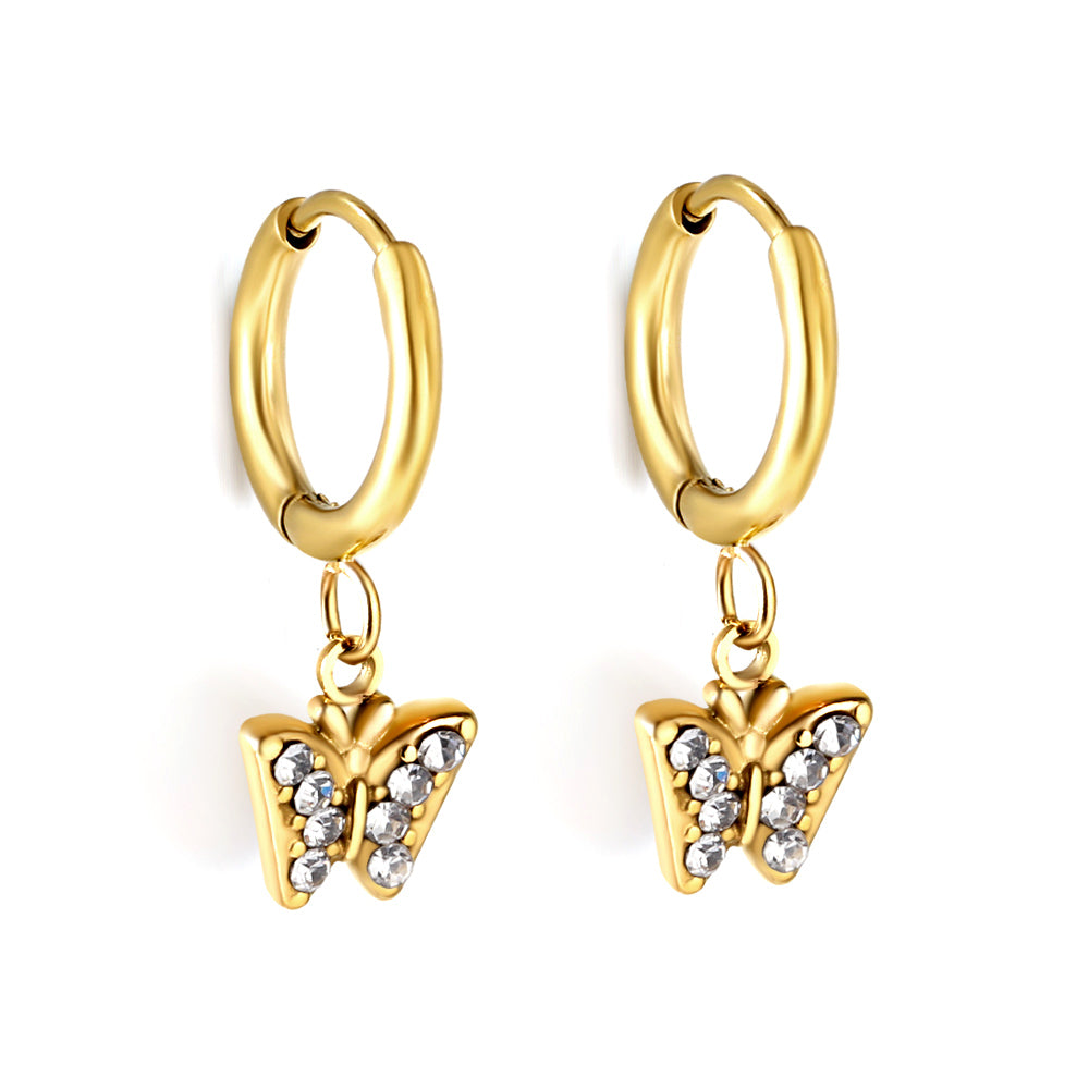 1.6x10mm circle with butterfly white diamond stud earrings asonjewelry