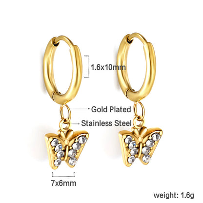 1.6x10mm circle with butterfly white diamond stud earrings asonjewelry