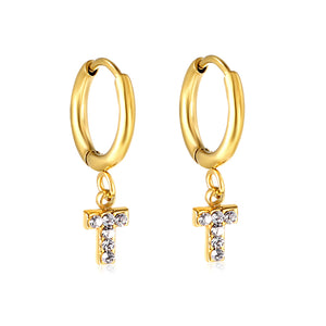 1.6x10mm circle with T-shaped white diamond stud earrings