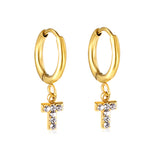 1.6x10mm circle with T-shaped white diamond stud earrings