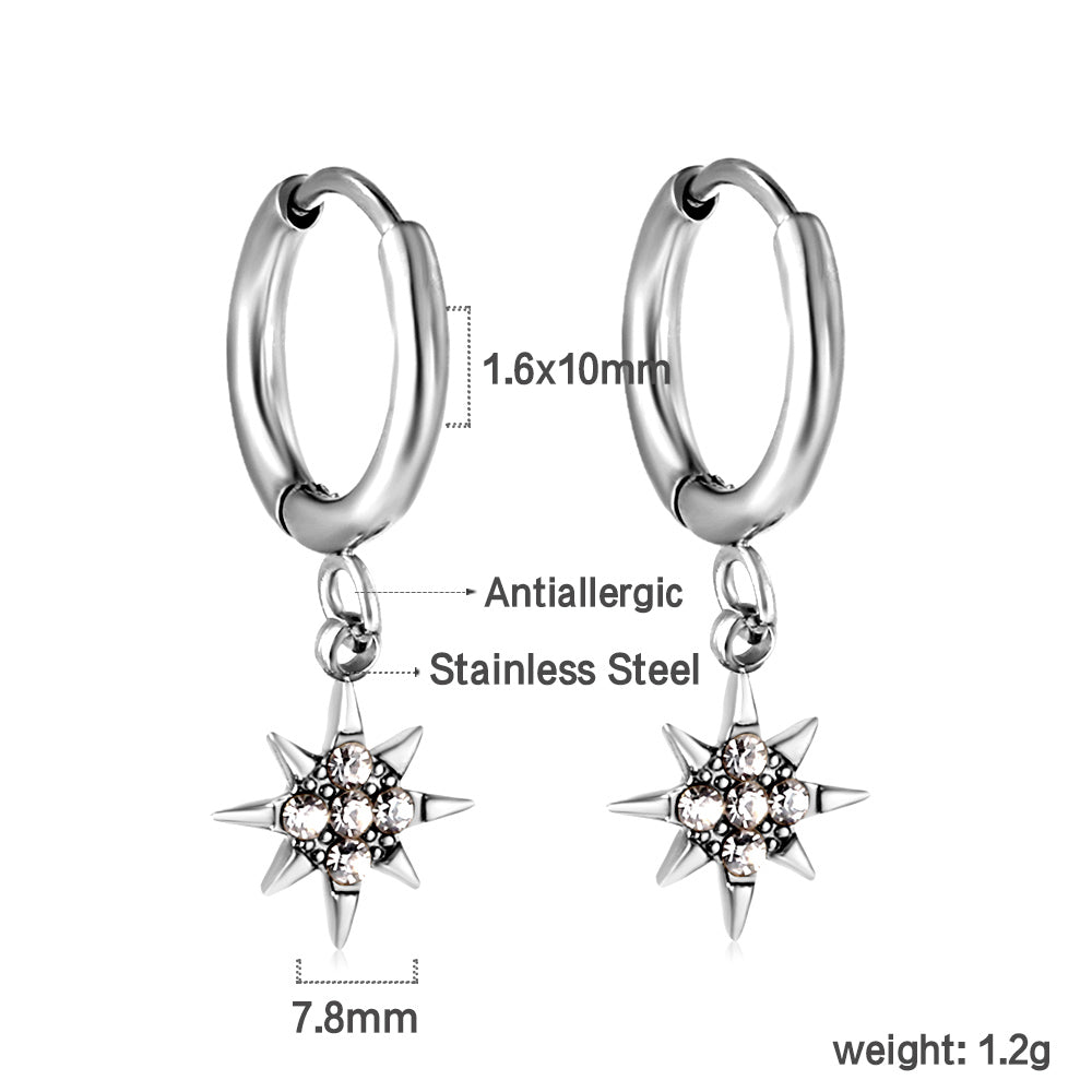 1.6x10mm circle with lucky star white diamond stud earrings asonjewelry
