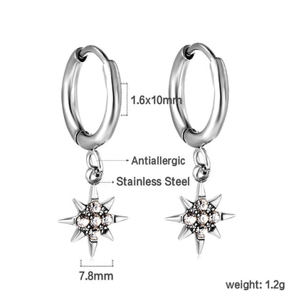 1.6x10mm circle with lucky star white diamond stud earrings asonjewelry