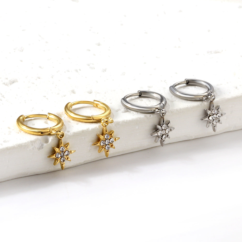 1.6x10mm circle with lucky star white diamond stud earrings asonjewelry