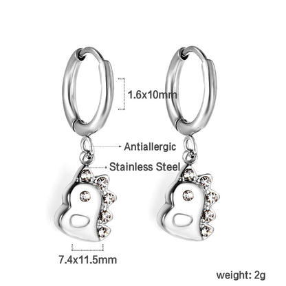 1.6x10mm circle with small dinosaur white diamond stud earrings asonjewelry