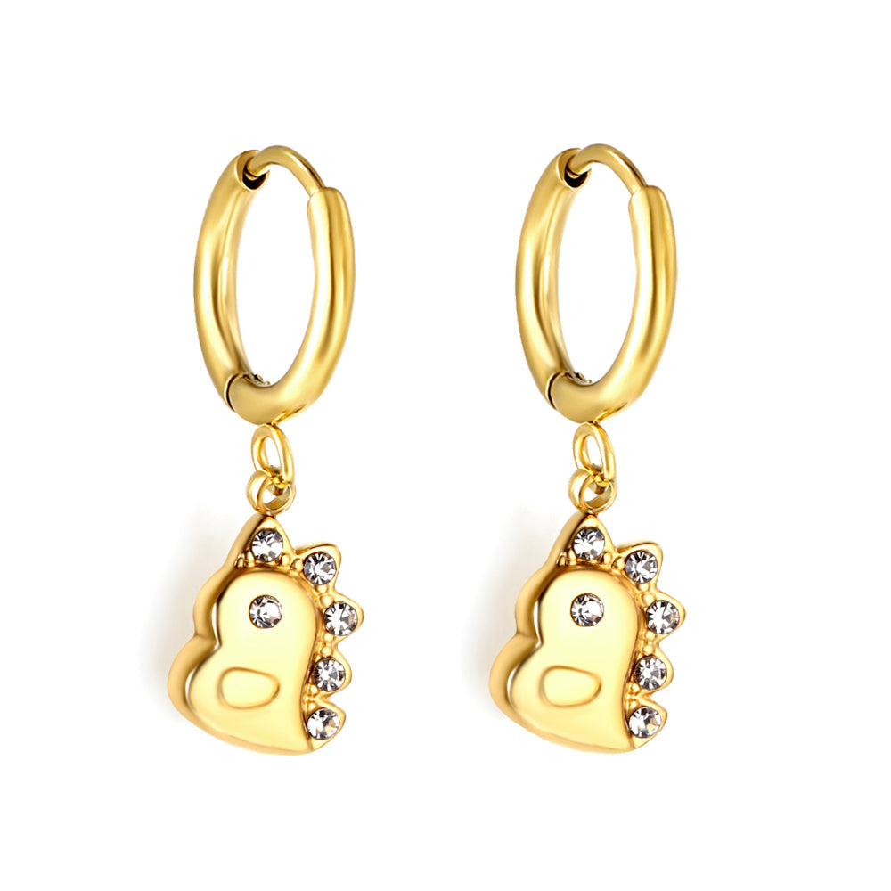 1.6x10mm circle with small dinosaur white diamond stud earrings asonjewelry