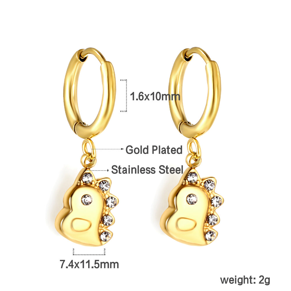 1.6x10mm circle with small dinosaur white diamond stud earrings asonjewelry