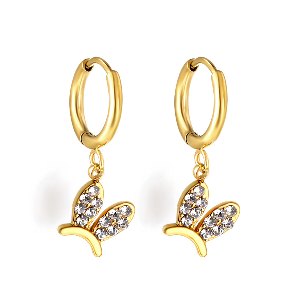 1.6x10mm circle with rabbit headdress white diamond stud earrings asonjewelry