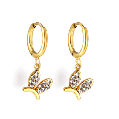 1.6x10mm circle with rabbit headdress white diamond stud earrings asonjewelry