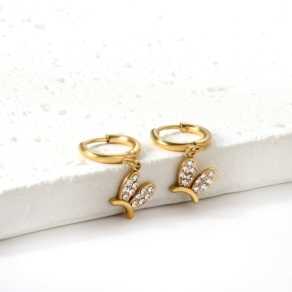 1.6x10mm circle with rabbit headdress white diamond stud earrings asonjewelry