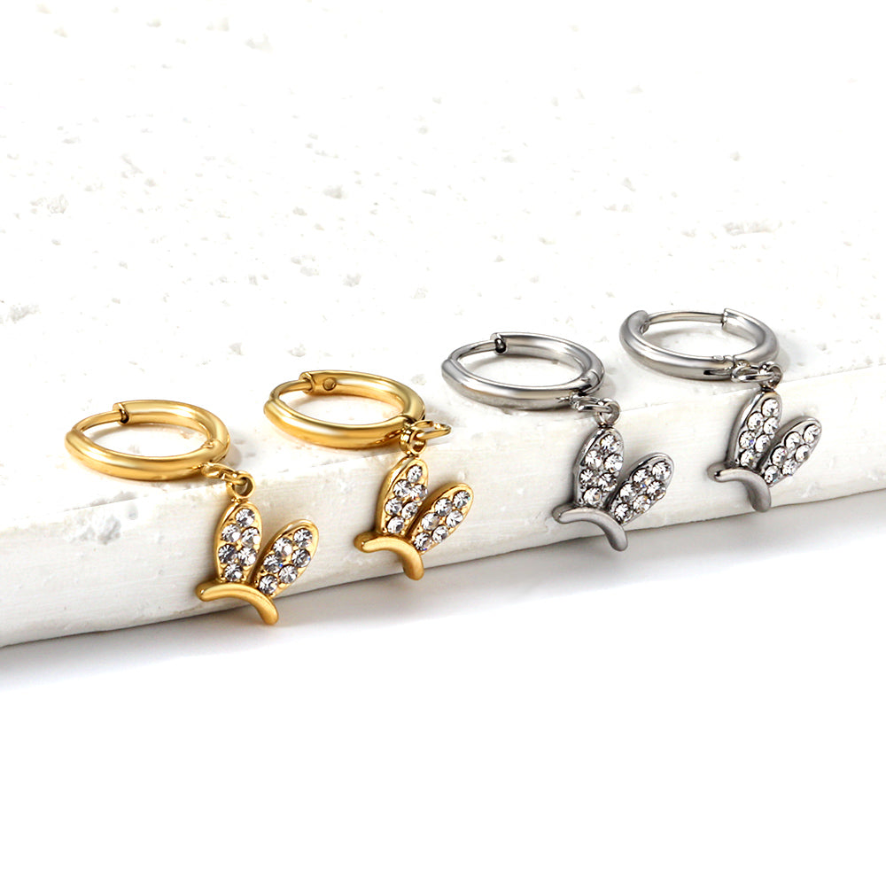 1.6x10mm circle with rabbit headdress white diamond stud earrings asonjewelry