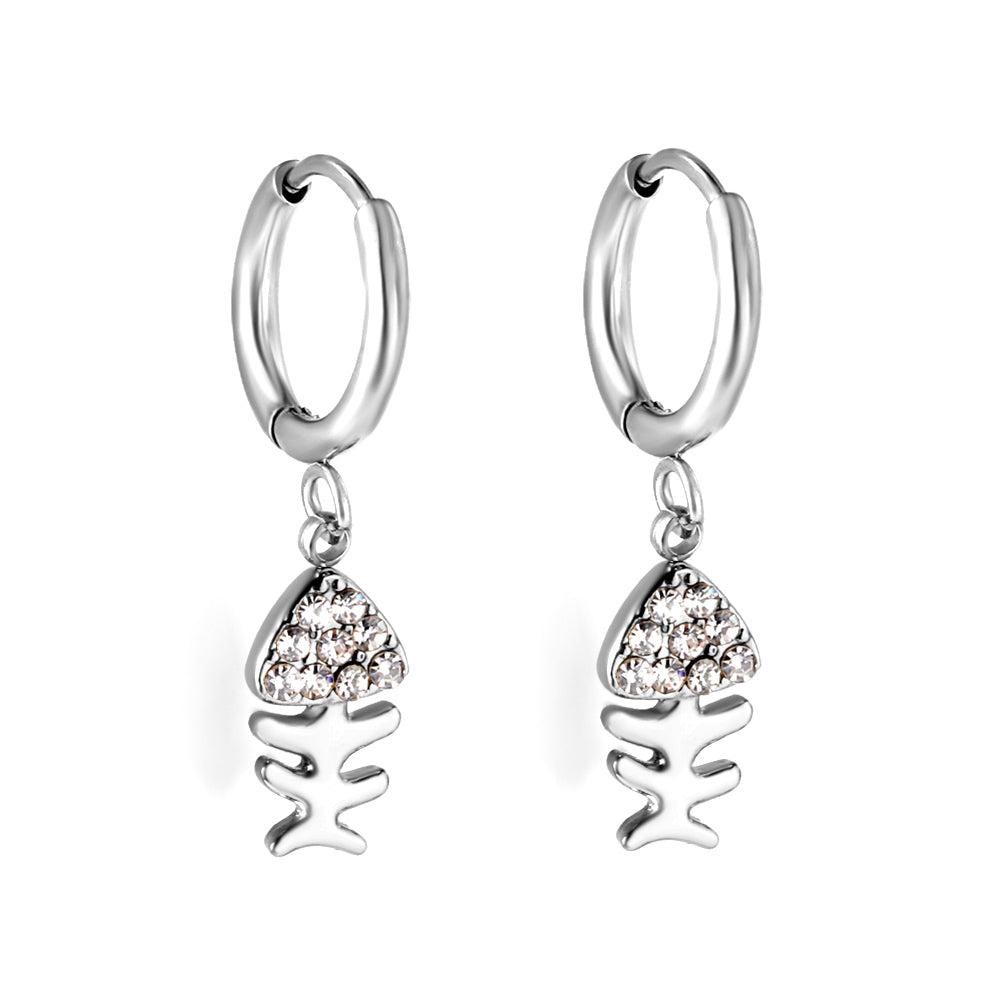 1.6x10mm circle with fishbone white diamond stud earrings asonjewelry