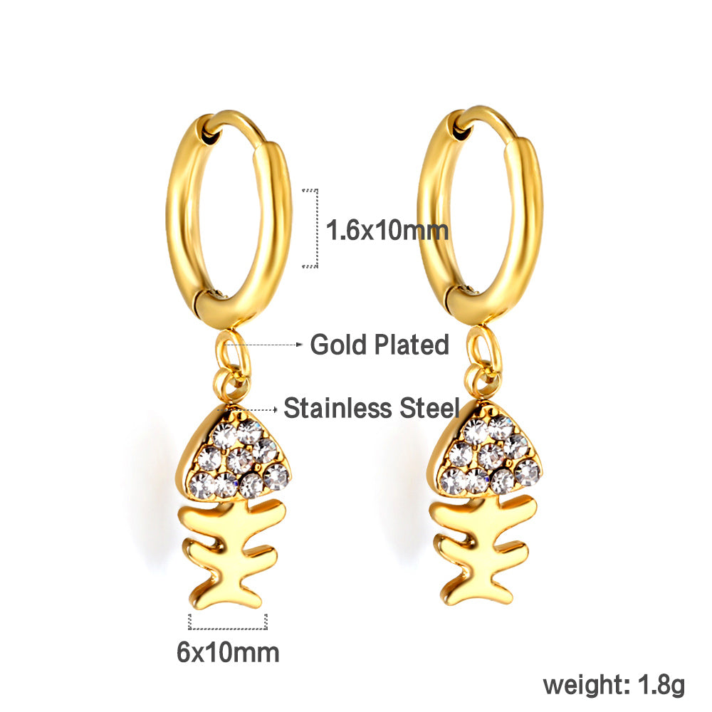 1.6x10mm circle with fishbone white diamond stud earrings asonjewelry