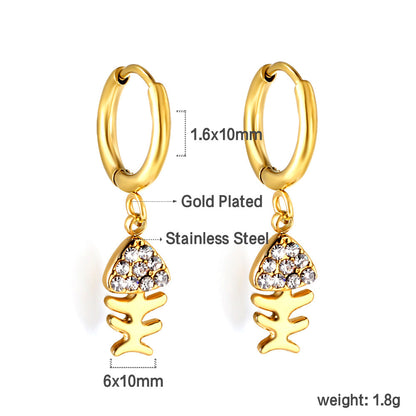 1.6x10mm circle with fishbone white diamond stud earrings asonjewelry