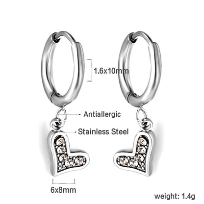 1.6x10mm circle white diamond stud earrings with crooked heart asonjewelry