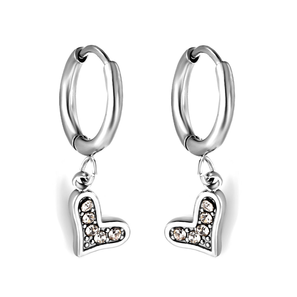 1.6x10mm circle white diamond stud earrings with crooked heart asonjewelry