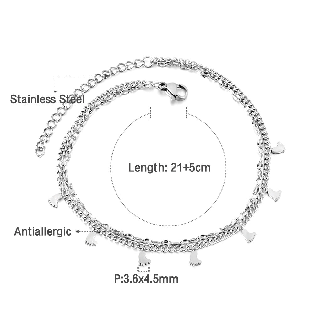 7 pcs foot chain + chain with double anklet 21+5cm gold color steel color asonjewelry