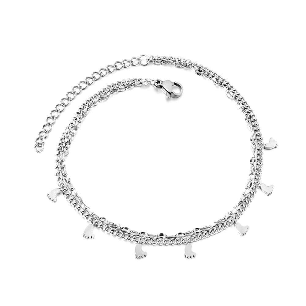 7 pcs foot chain + chain with double anklet 21+5cm gold color steel color asonjewelry