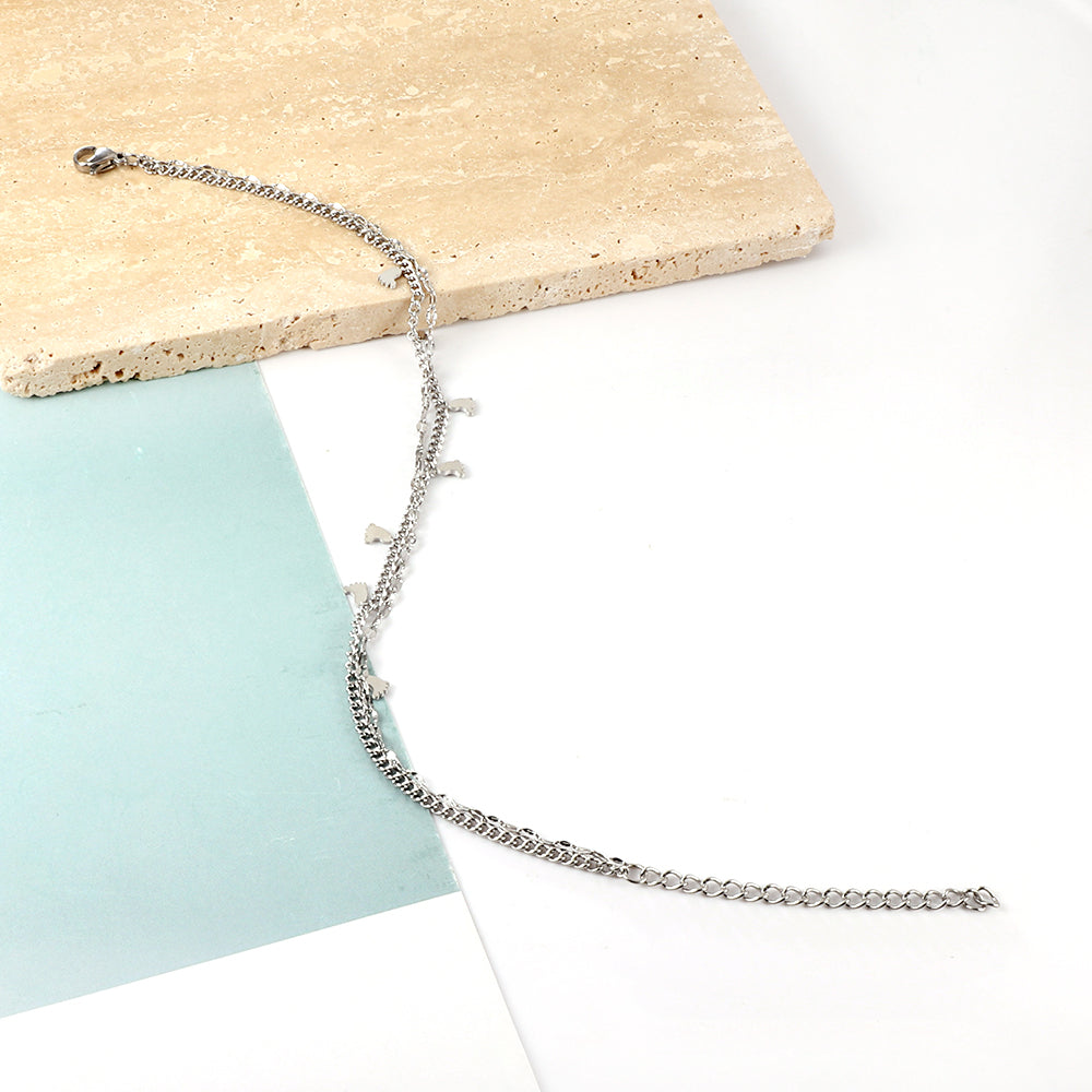 7 pcs foot chain + chain with double anklet 21+5cm gold color steel color asonjewelry