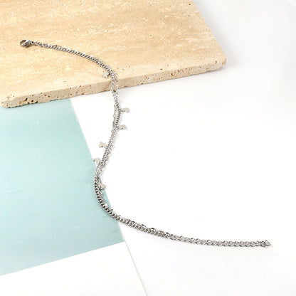 7 pcs foot chain + chain with double anklet 21+5cm gold color steel color asonjewelry