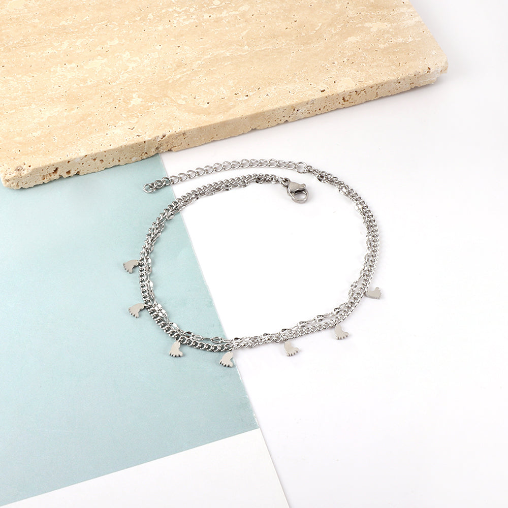 7 pcs foot chain + chain with double anklet 21+5cm gold color steel color asonjewelry