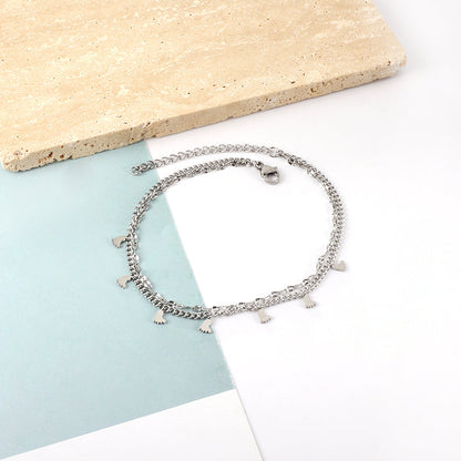 7 pcs foot chain + chain with double anklet 21+5cm gold color steel color asonjewelry