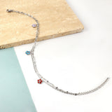 3 Mixed Peach Blossom with chain + chain with double anklet 21+5cm gold color steel color