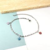 3 Mixed Peach Blossom with chain + chain with double anklet 21+5cm gold color steel color