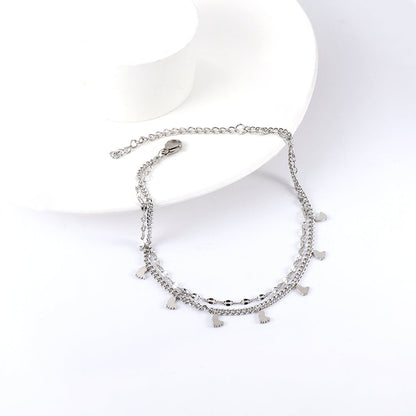 7 pcs foot chain + chain with double anklet 21+5cm gold color steel color asonjewelry