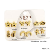 Six Pairs Mixed Snap Cut Frosted Pineapple / Starfish Stud Earrings Goldtone