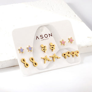 Six Pairs Mixed Snapback Cutout Current / Starfish Stud Earrings Gold