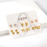 Six Pairs Mixed Snapback Cutout Current / Starfish Stud Earrings Gold
