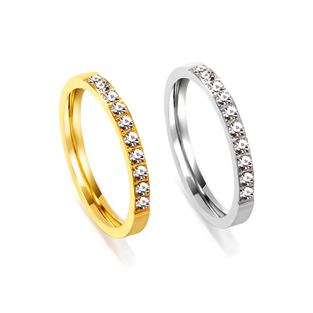 Solitaire ring with 10 small round diamonds gold/steel color asonjewelry