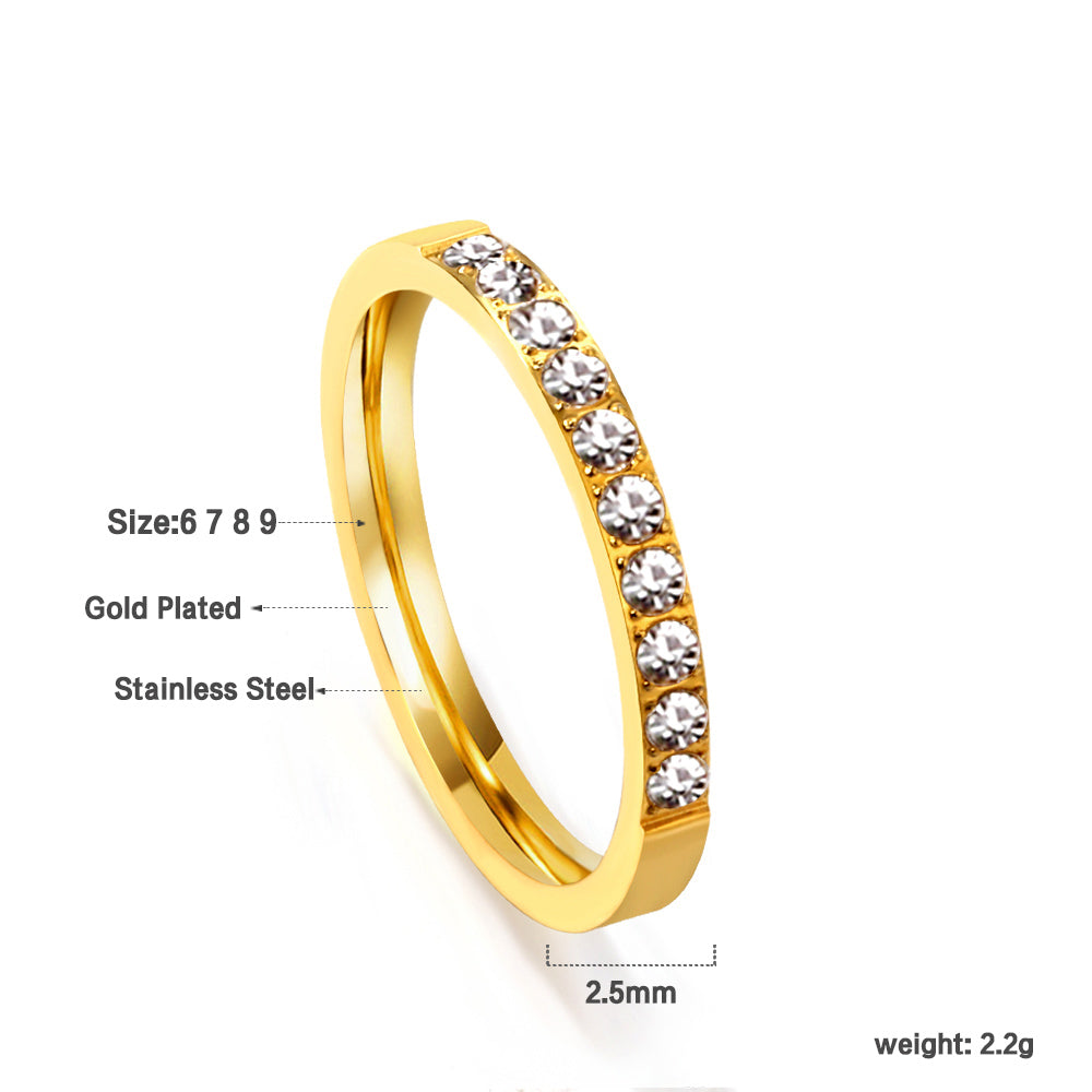 Solitaire ring with 10 small round diamonds gold/steel color asonjewelry