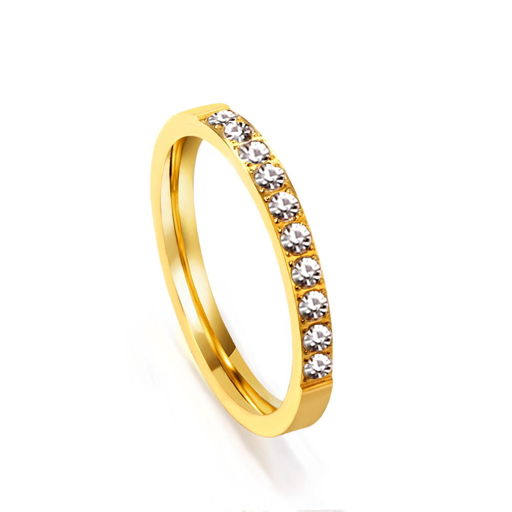 Solitaire ring with 10 small round diamonds gold/steel color asonjewelry