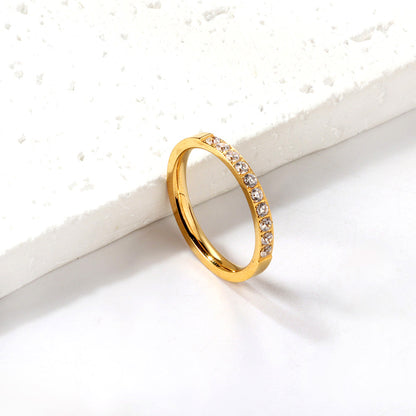 Solitaire ring with 10 small round diamonds gold/steel color asonjewelry