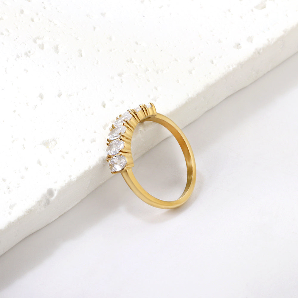 New white stone ring light luxury hundred elegant temperament metal wind asonjewelry