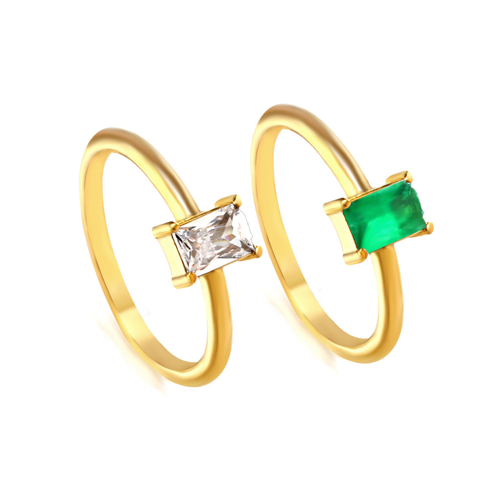 Stainless Steel Dark Green Bar Ring Vacuum Plated 18K Gold asonjewelry