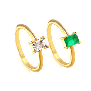 Stainless Steel Dark Green Bar Ring Vacuum Plated 18K Gold