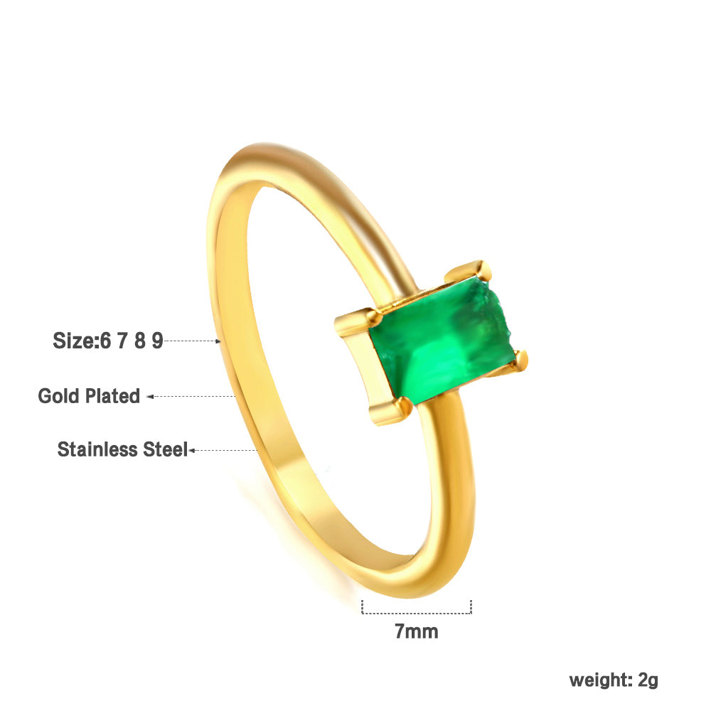 Stainless Steel Dark Green Bar Ring Vacuum Plated 18K Gold asonjewelry