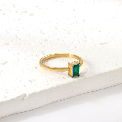 Stainless Steel Dark Green Bar Ring Vacuum Plated 18K Gold asonjewelry