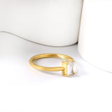 Stainless Steel Dark Green Bar Ring Vacuum Plated 18K Gold