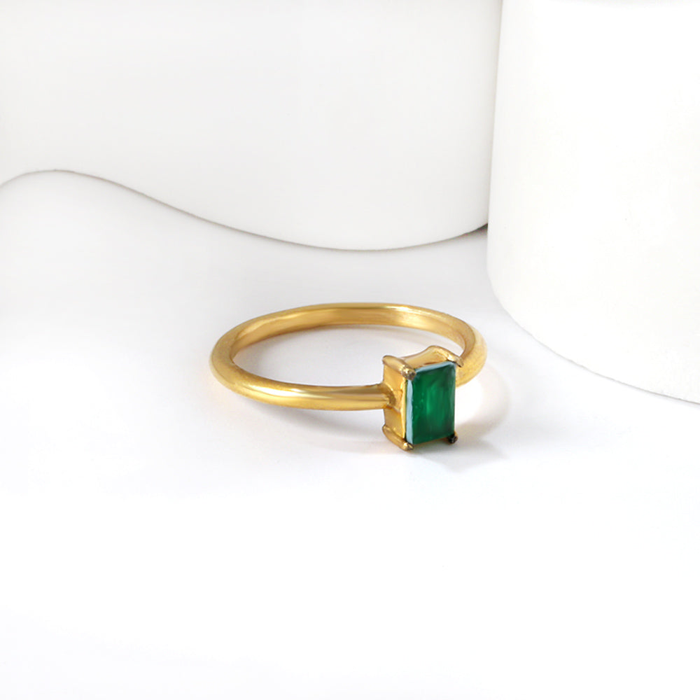 Stainless Steel Dark Green Bar Ring Vacuum Plated 18K Gold asonjewelry