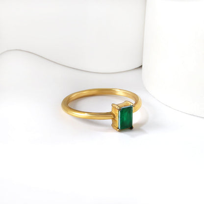 Stainless Steel Dark Green Bar Ring Vacuum Plated 18K Gold asonjewelry